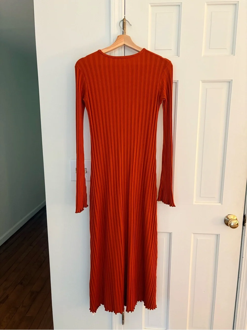 Simon Miller Orange Ribbed Long-Sleeve Midi Dress